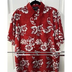Oxide Hawaiian Button Down Shirt Size Large Red/White Floral Short Sleeve Pocket
